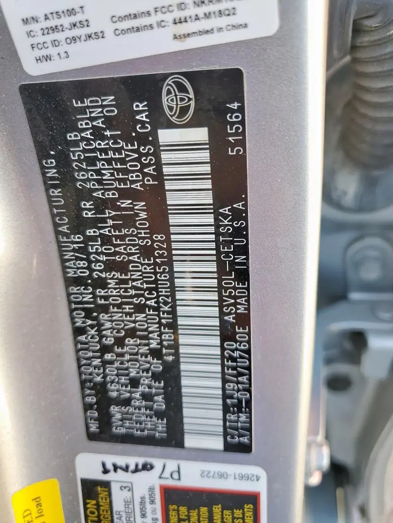 2017 TOYOTA CAMRY LE  