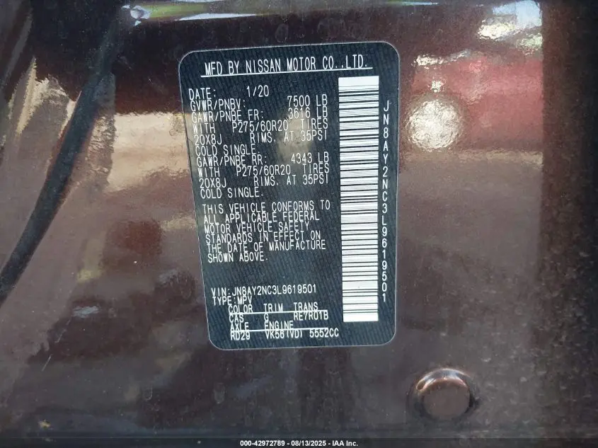 2020 NISSAN ARMADA SL 4WD