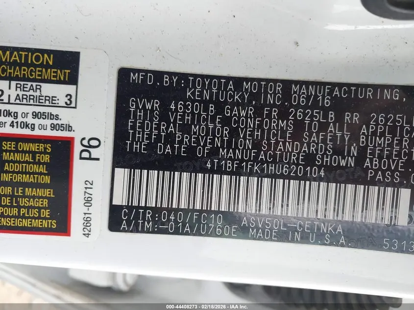 2017 TOYOTA CAMRY LE