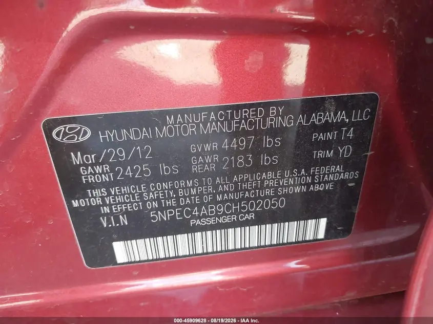 2012 HYUNDAI SONATA  