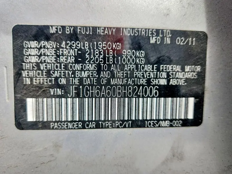 2011 SUBARU IMPREZA 2.5I  