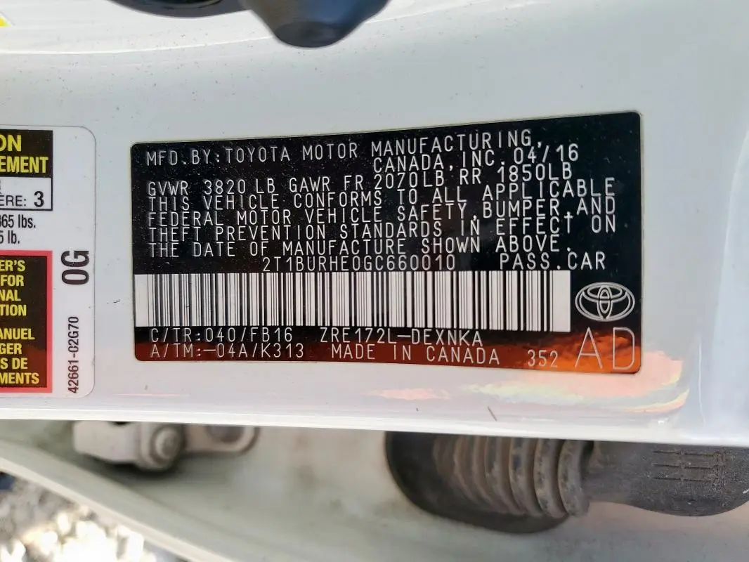 2016 TOYOTA COROLLA L  