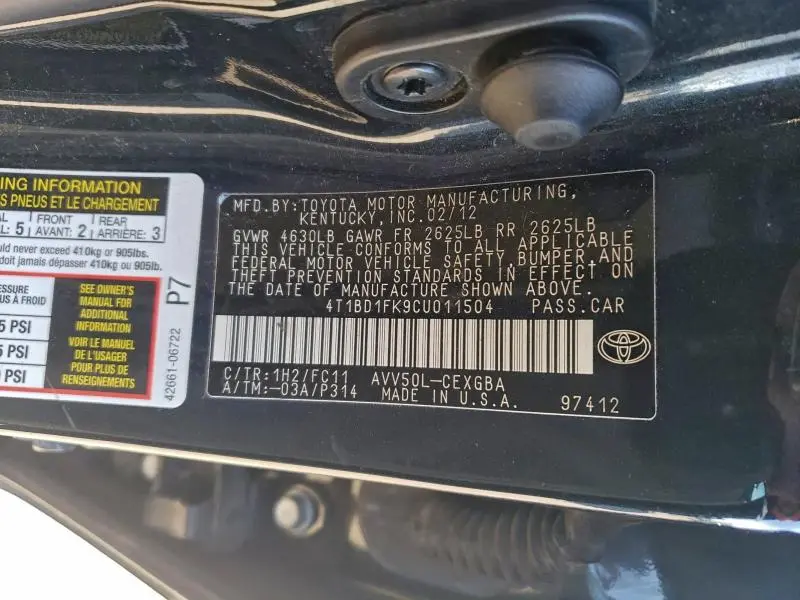 2012 TOYOTA CAMRY HYBRID  