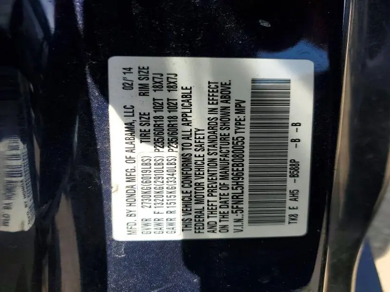 2014 HONDA ODYSSEY TOURING  