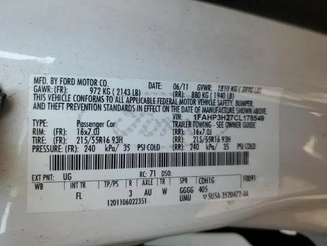 2012 FORD FOCUS SEL  