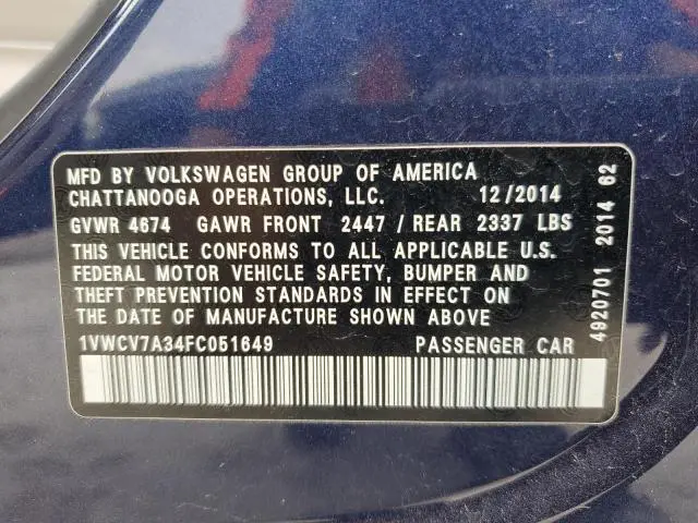 2015 VOLKSWAGEN PASSAT SEL  