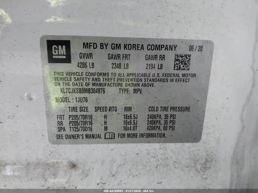 2021 CHEVROLET TRAX FWD LS