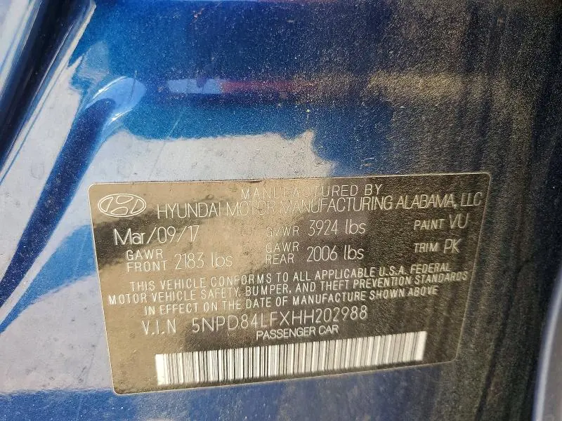 2017 HYUNDAI ELANTRA LIMITED  