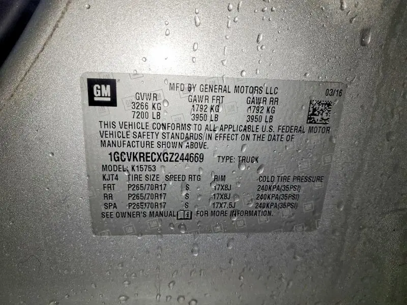 2016 CHEVROLET SILVERADO K1500 LT  