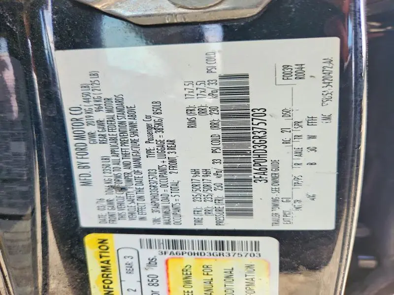 2016 FORD FUSION SE  