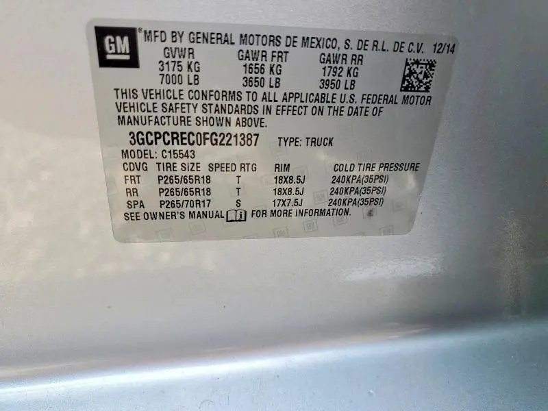 2015 CHEVROLET SILVERADO C1500 LT  