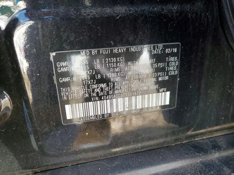 2016 SUBARU OUTBACK 2.5I PREMIUM  