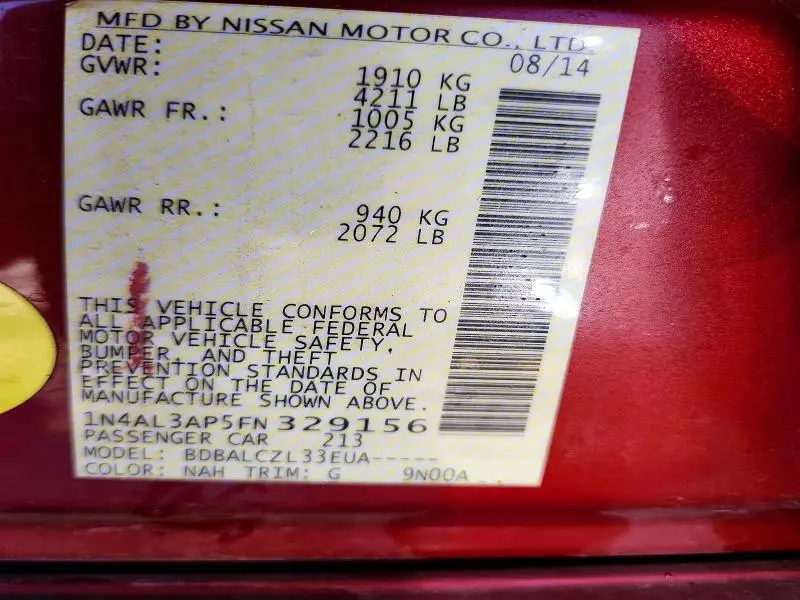 2015 NISSAN ALTIMA 2.5 S  