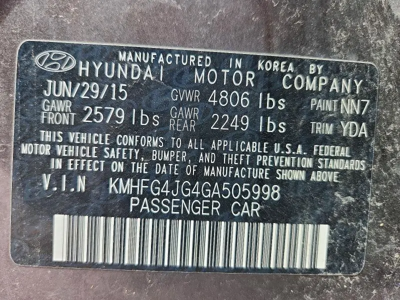2016 HYUNDAI AZERA BASE  
