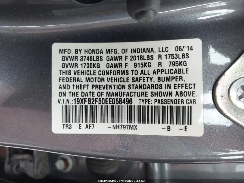 2014 HONDA CIVIC LX