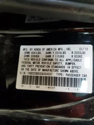 2012 HONDA ACCORD EXL  