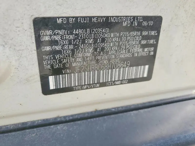 2011 SUBARU FORESTER 2.5X  