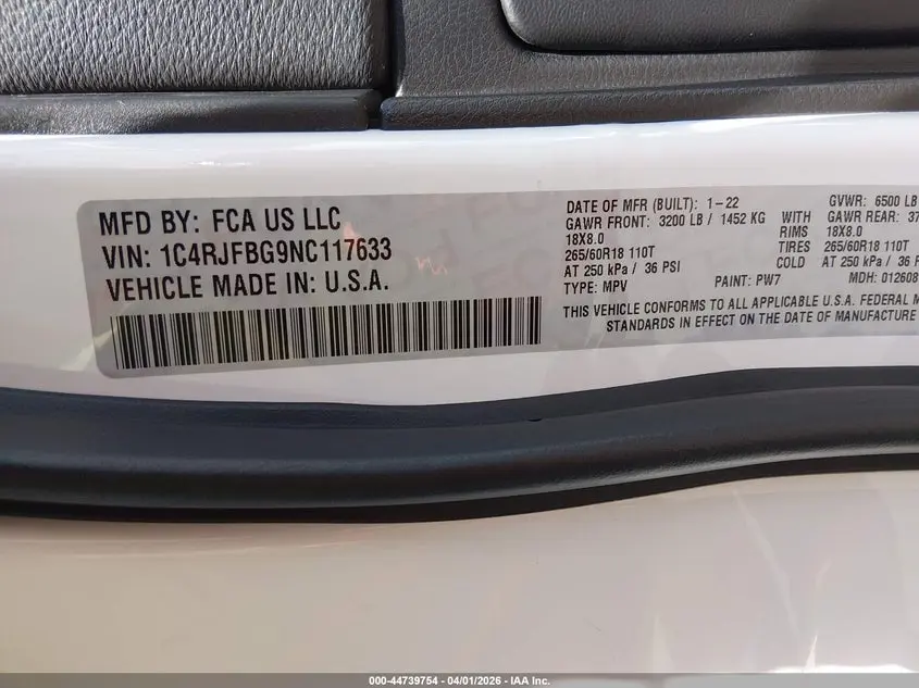 2022 JEEP GRAND CHEROKEE WK LIMITED 4X4