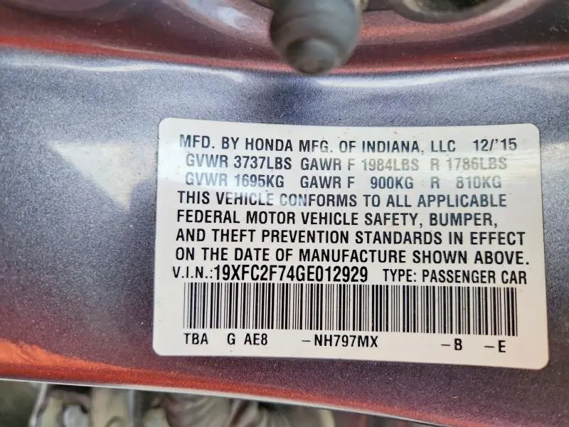 2016 HONDA CIVIC EX  
