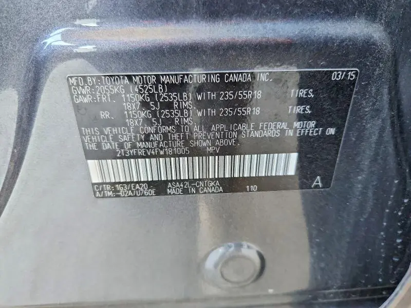 2015 TOYOTA RAV4 LIMITED  