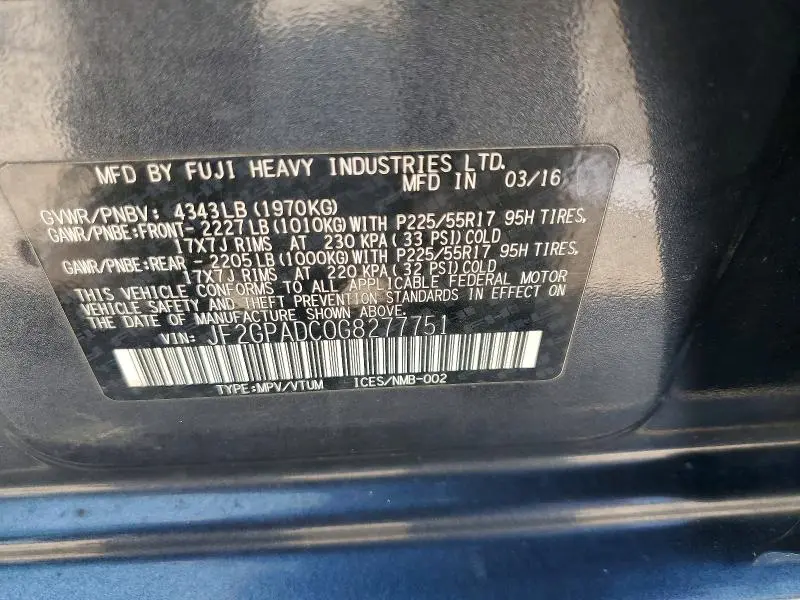2016 SUBARU CROSSTREK PREMIUM  
