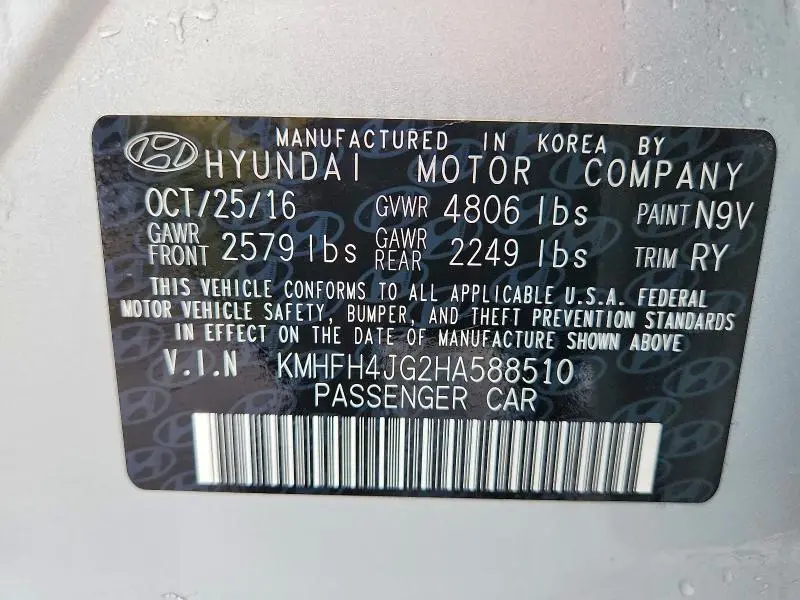 2017 HYUNDAI AZERA LIMITED  