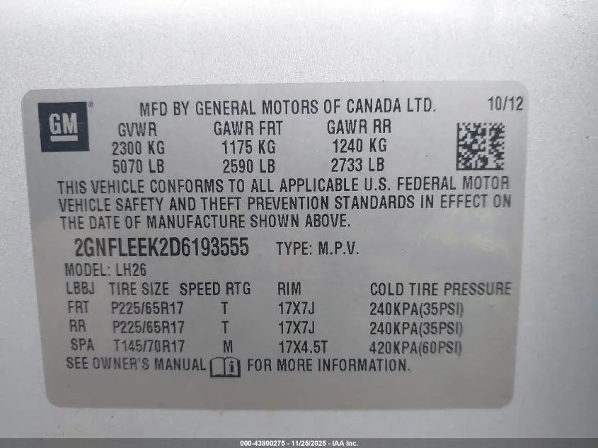 2013 CHEVROLET EQUINOX 1LT