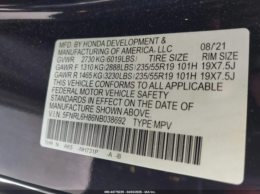2022 HONDA ODYSSEY TOURING