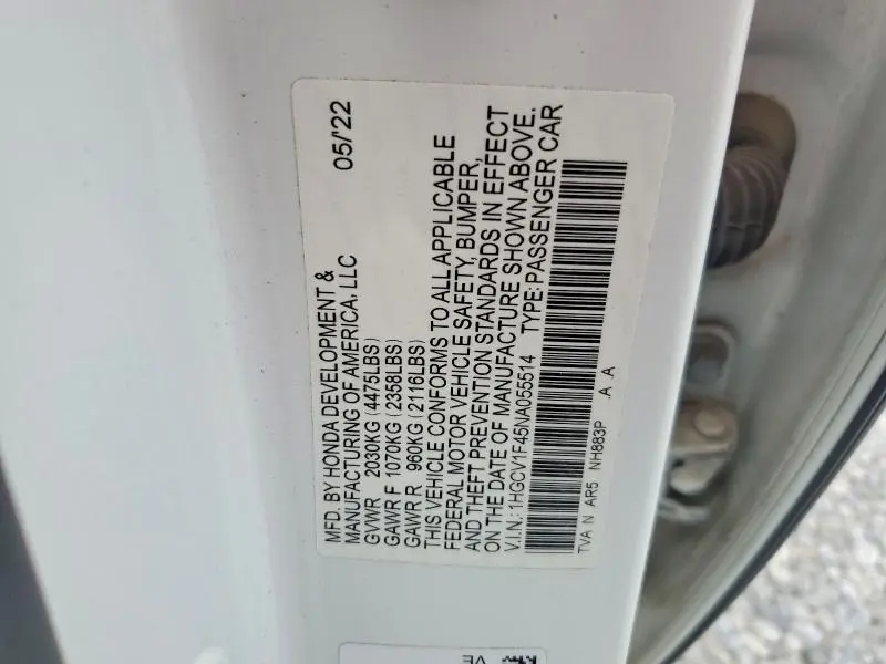 2022 HONDA ACCORD SPORT SE  