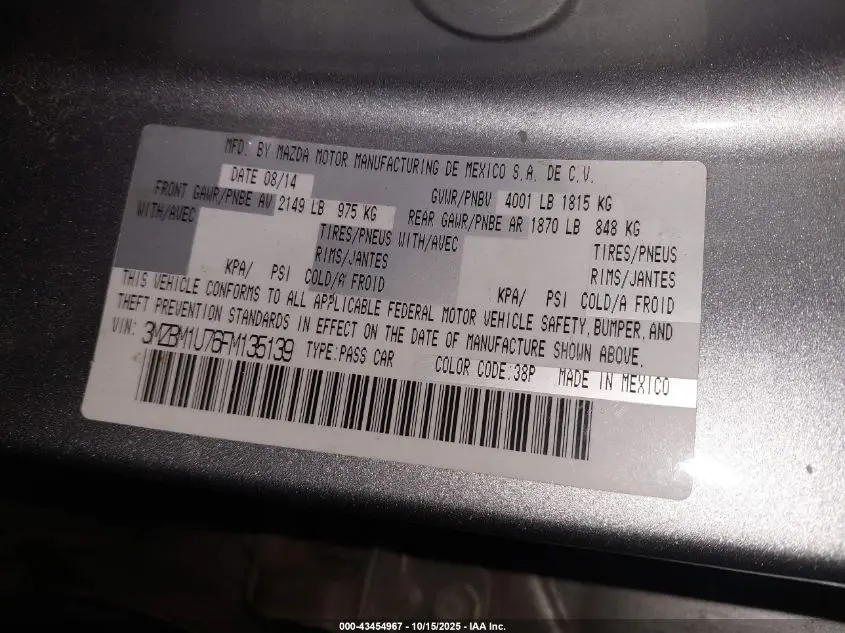 2015 MAZDA MAZDA3 I SPORT