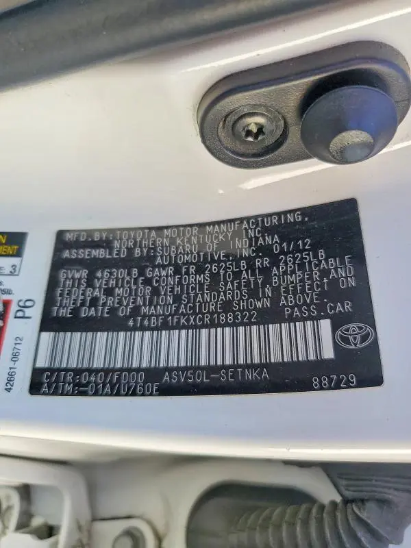 2012 TOYOTA CAMRY BASE  