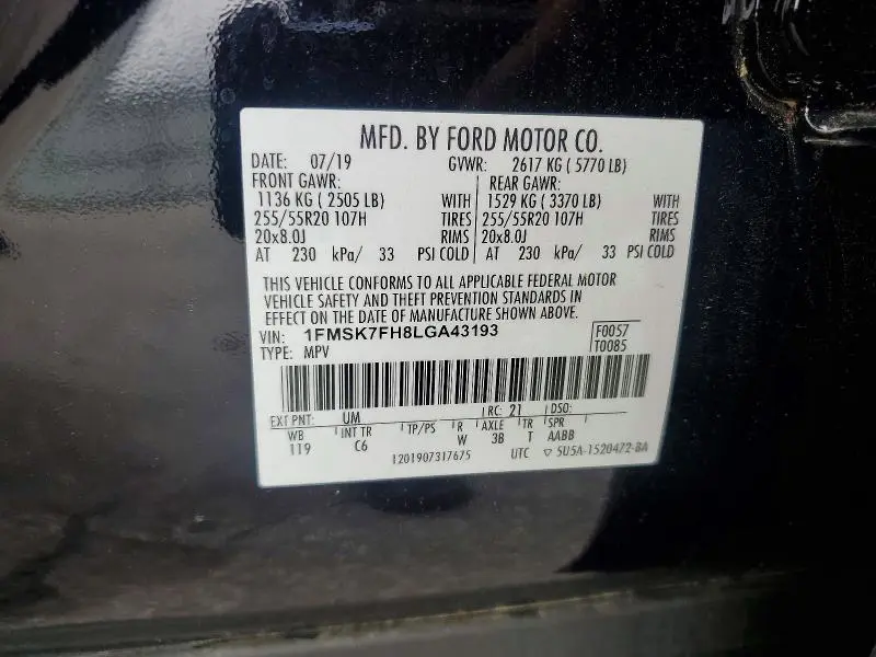 2020 FORD EXPLORER LIMITED  
