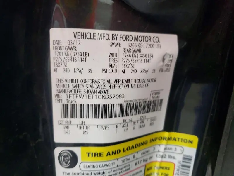 2012 FORD F150 SUPERCREW  