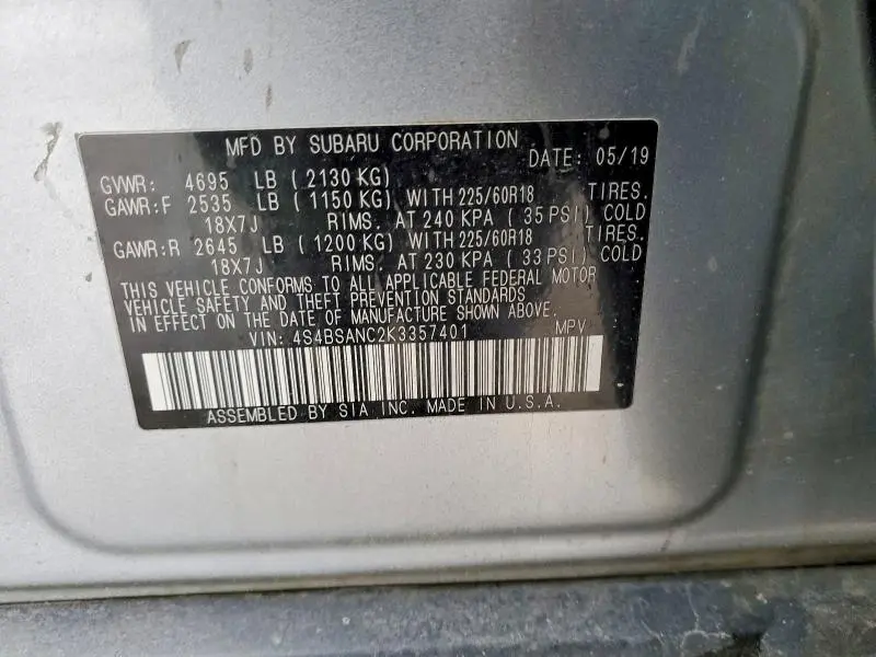 2019 SUBARU OUTBACK 2.5I LIMITED  