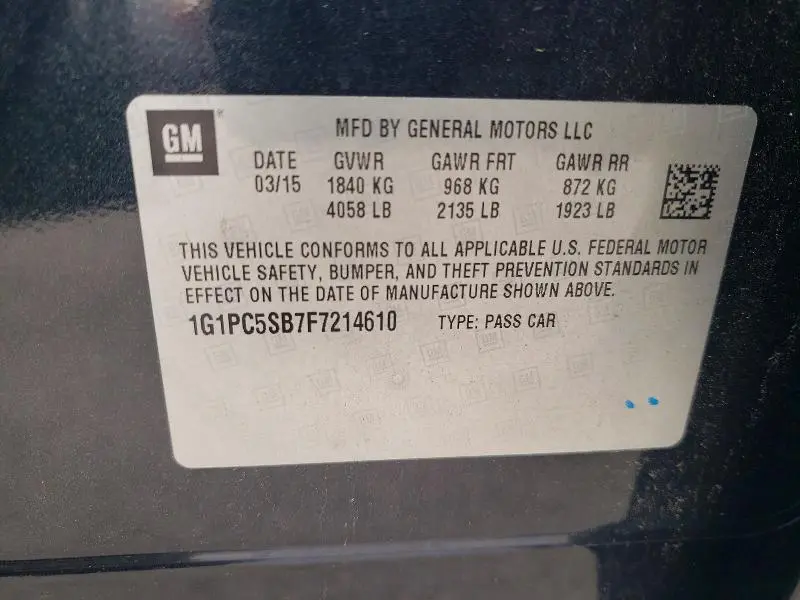 2015 CHEVROLET CRUZE LT  