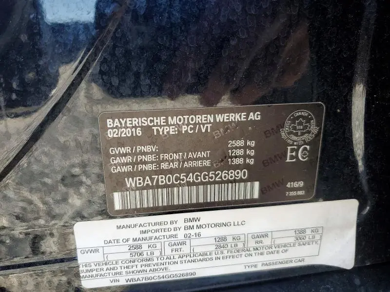 2016 BMW 750 XI  