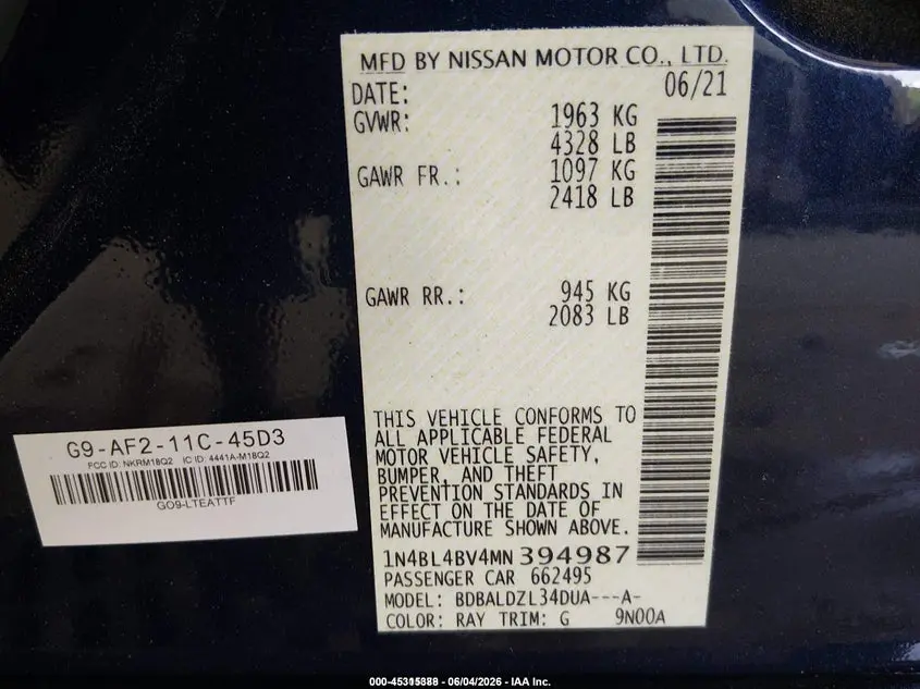 2021 NISSAN ALTIMA S FWD