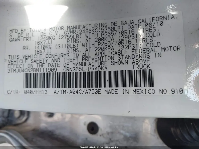 2011 TOYOTA TACOMA PRERUNNER V6