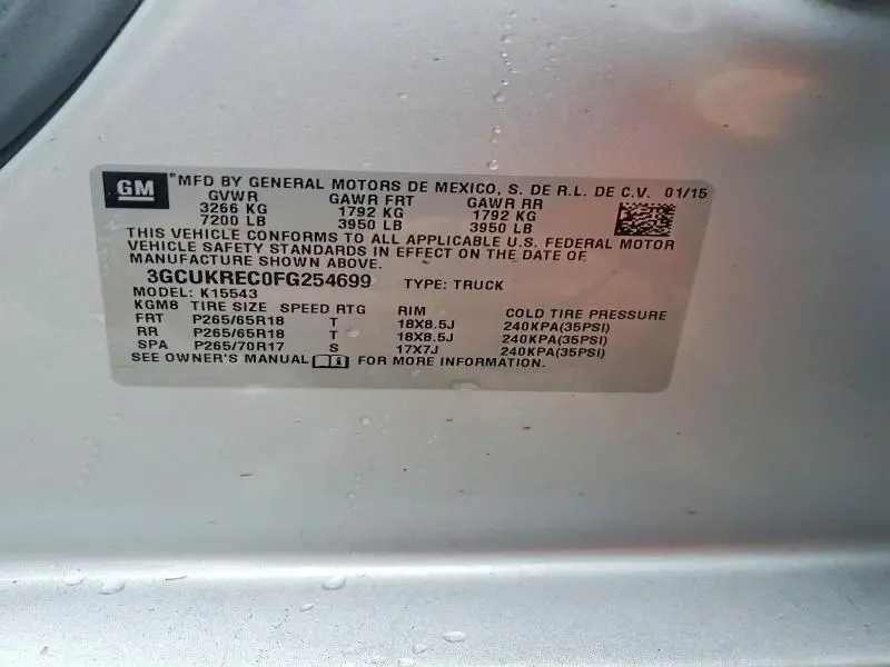 2015 CHEVROLET SILVERADO K1500 LT  