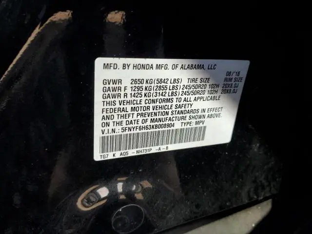 2019 HONDA PILOT TOURING  