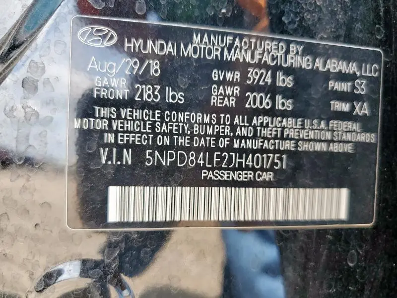 2018 HYUNDAI ELANTRA SEL  