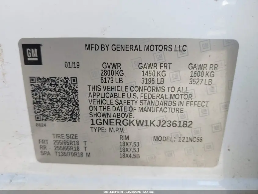 2019 CHEVROLET TRAVERSE 1LT