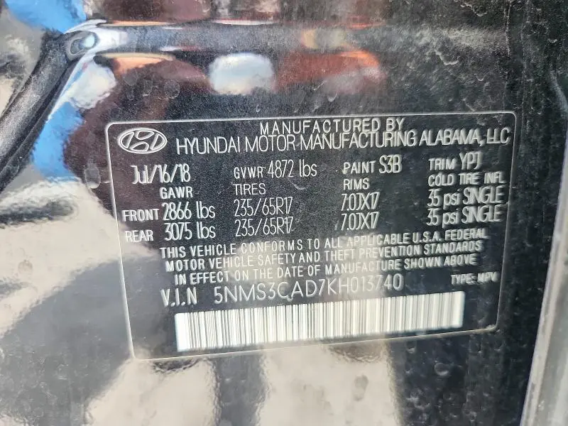 2019 HYUNDAI SANTA FE SEL 2.4L  