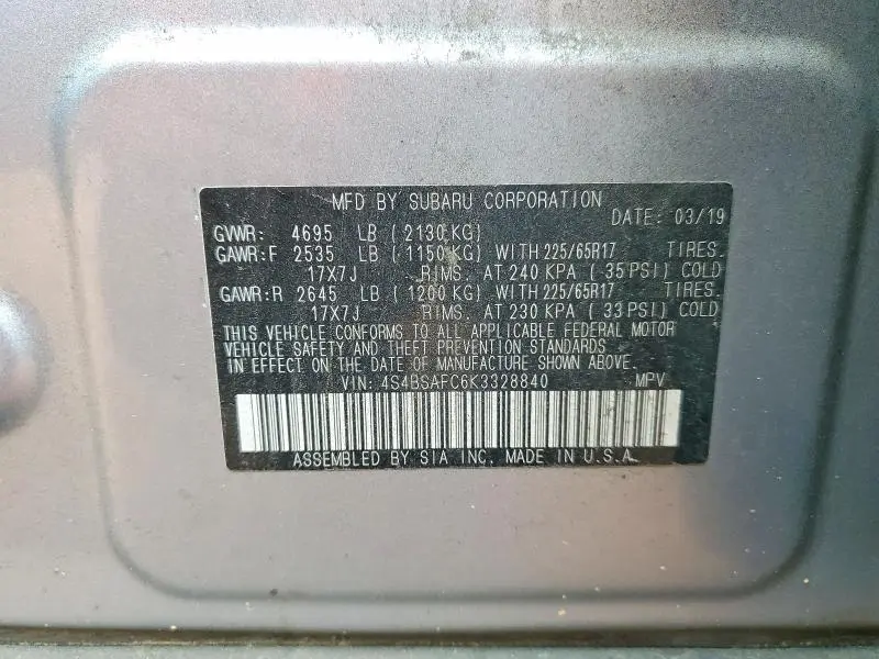 2019 SUBARU OUTBACK 2.5I PREMIUM  
