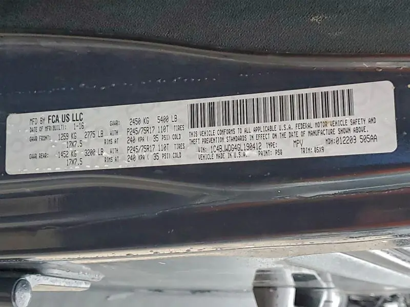 2016 JEEP WRANGLER UNLIMITED SPORT  