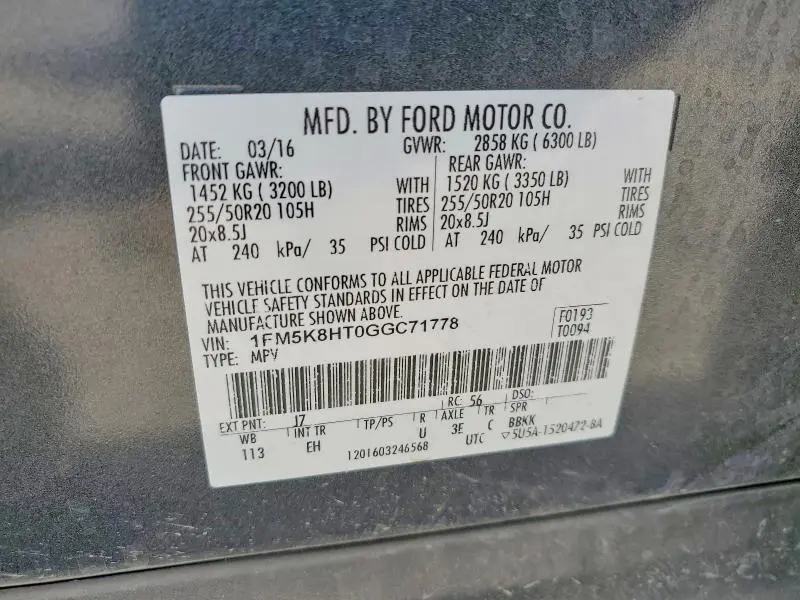 2016 FORD EXPLORER PLATINUM  