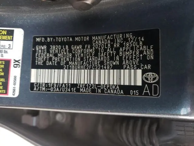 2015 TOYOTA COROLLA L  