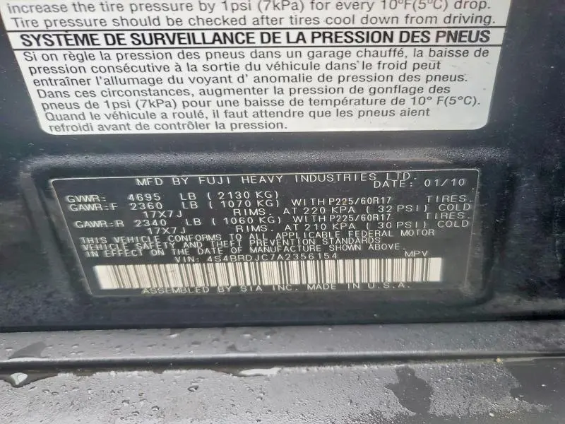 2010 SUBARU OUTBACK 3.6R LIMITED  