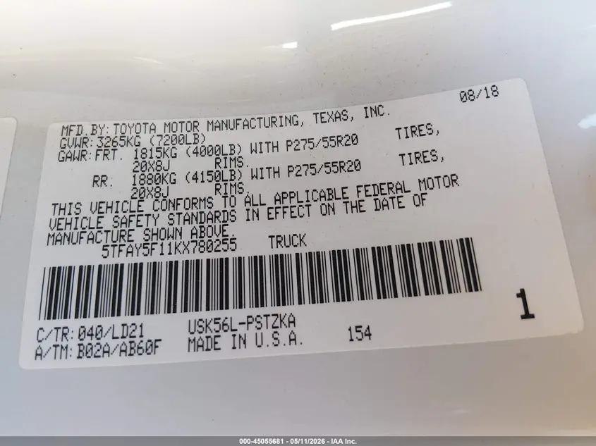 2019 TOYOTA TUNDRA 1794 5.7L V8