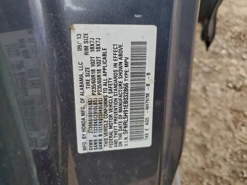 2014 HONDA ODYSSEY TOURING  